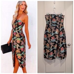 Black and Pink Strapless Bodycon Dress for Wedding Guest